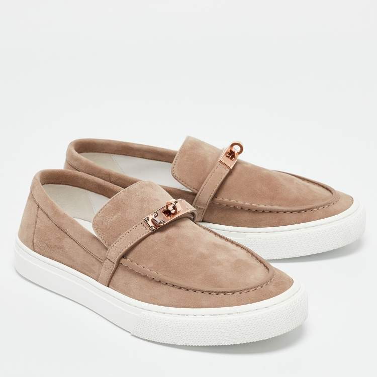 Pre Owned Hermes Beige Suede Game Slip On Sneakers Size 39