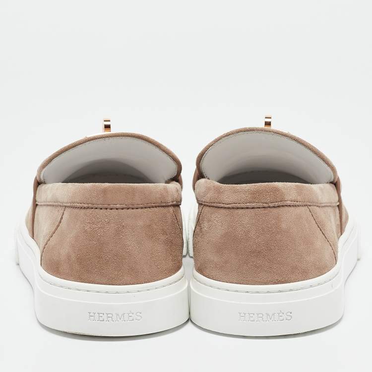 Pre Owned Hermes Beige Suede Game Slip On Sneakers Size 39
