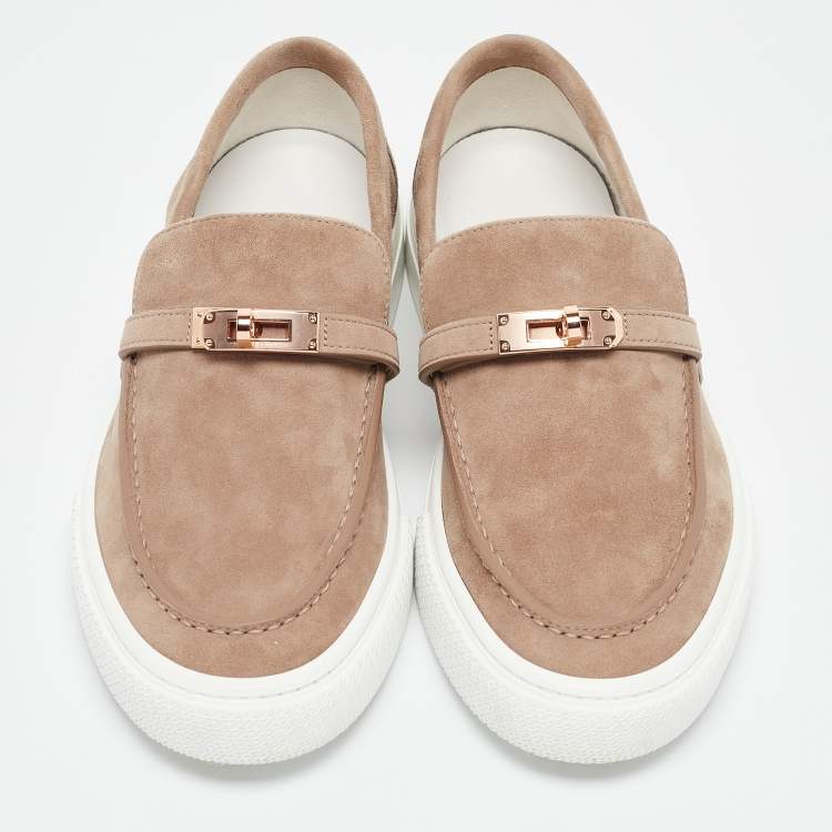 Pre Owned Hermes Beige Suede Game Slip On Sneakers Size 39