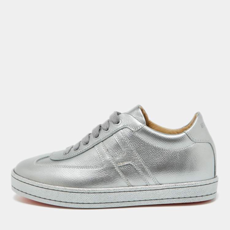 Pre Owned Hermes Silver Leather Quicker Low Top Sneakers Size 36.5