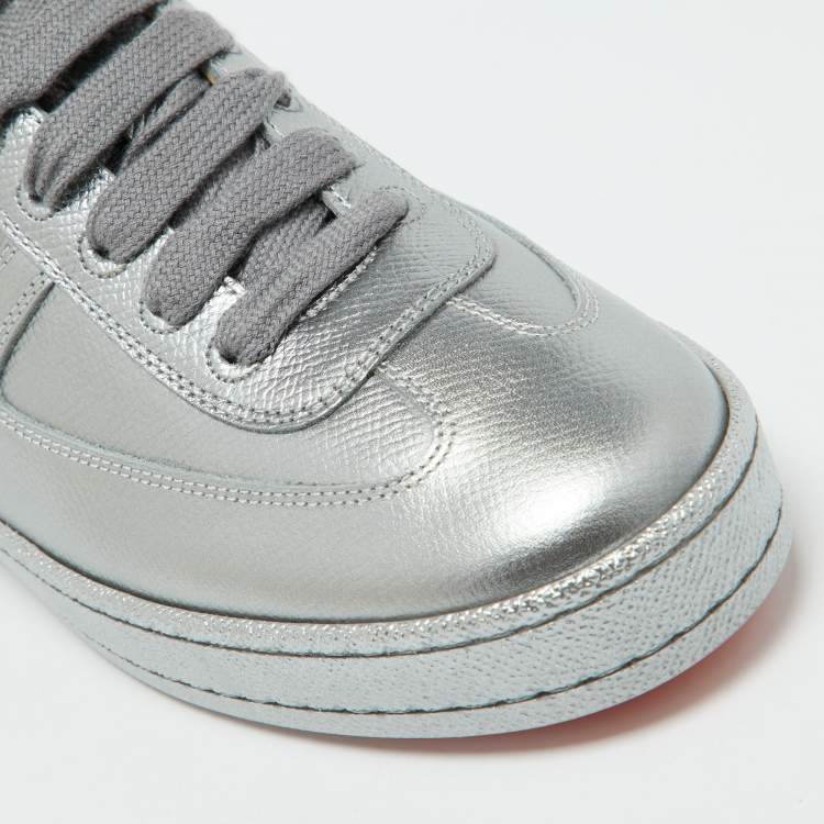 Pre Owned Hermes Silver Leather Quicker Low Top Sneakers Size 36.5