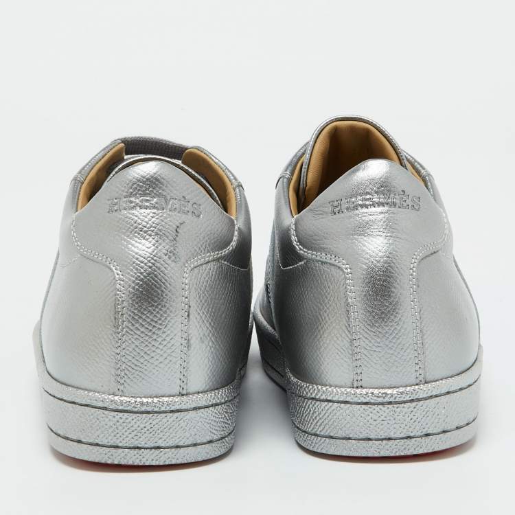 Pre Owned Hermes Silver Leather Quicker Low Top Sneakers Size 36.5