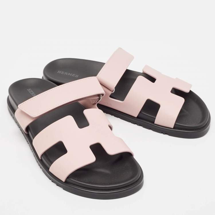 Pre Owned Hermès Beige Leather Chypre Flat Sandals Size 41