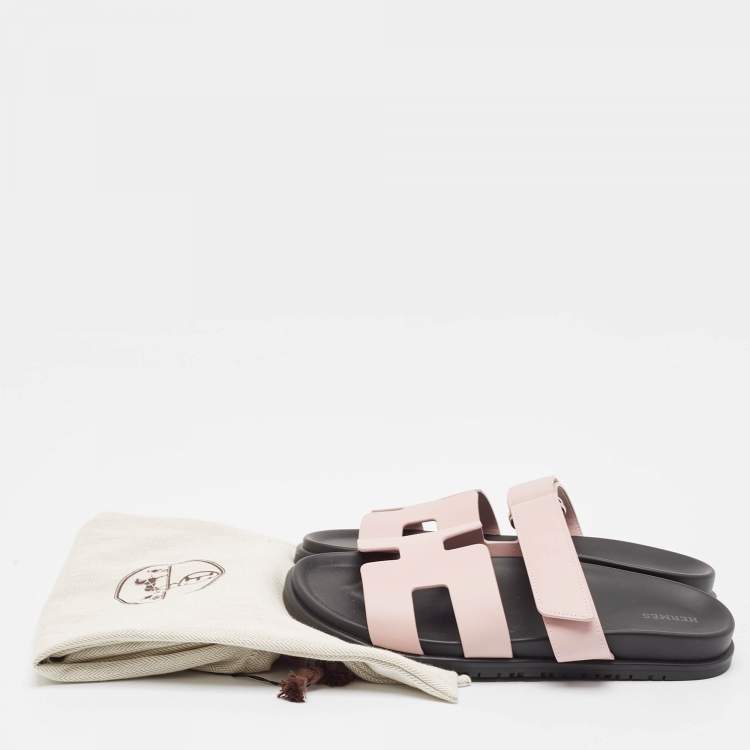 Pre Owned Hermès Beige Leather Chypre Flat Sandals Size 41