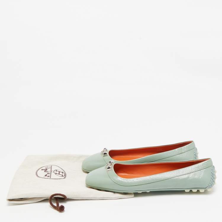 Pre Owned Hermes Green Patent Leather Liberty Ballet Flats Size 40