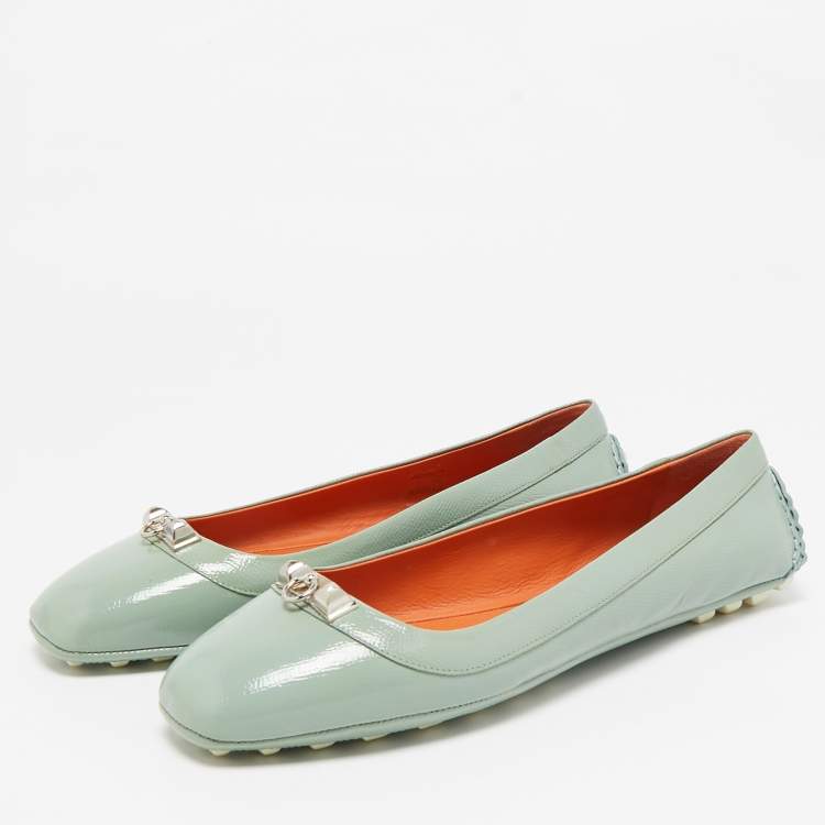 Pre Owned Hermes Green Patent Leather Liberty Ballet Flats Size 40