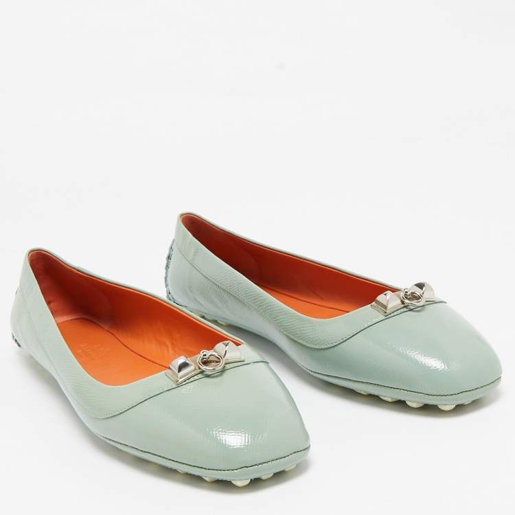 Pre Owned Hermes Green Patent Leather Liberty Ballet Flats Size 40