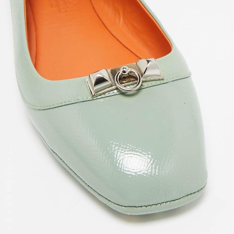 Pre Owned Hermes Green Patent Leather Liberty Ballet Flats Size 40