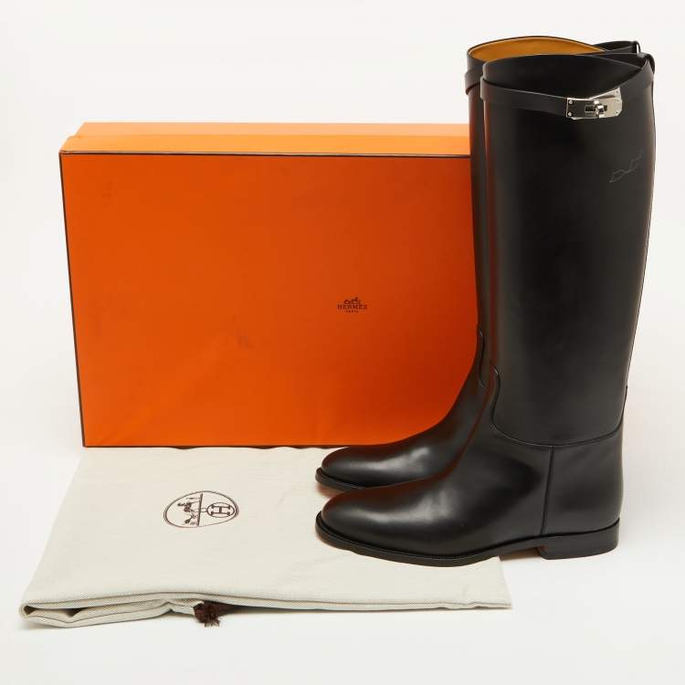 Pre Owned Hermès Black Leather H Jumping Knee Length Boots Size 40