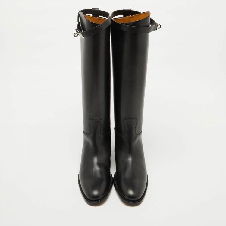Pre Owned Hermès Black Leather H Jumping Knee Length Boots Size 40