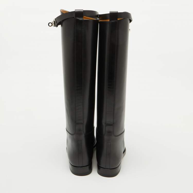 Pre Owned Hermès Black Leather H Jumping Knee Length Boots Size 40