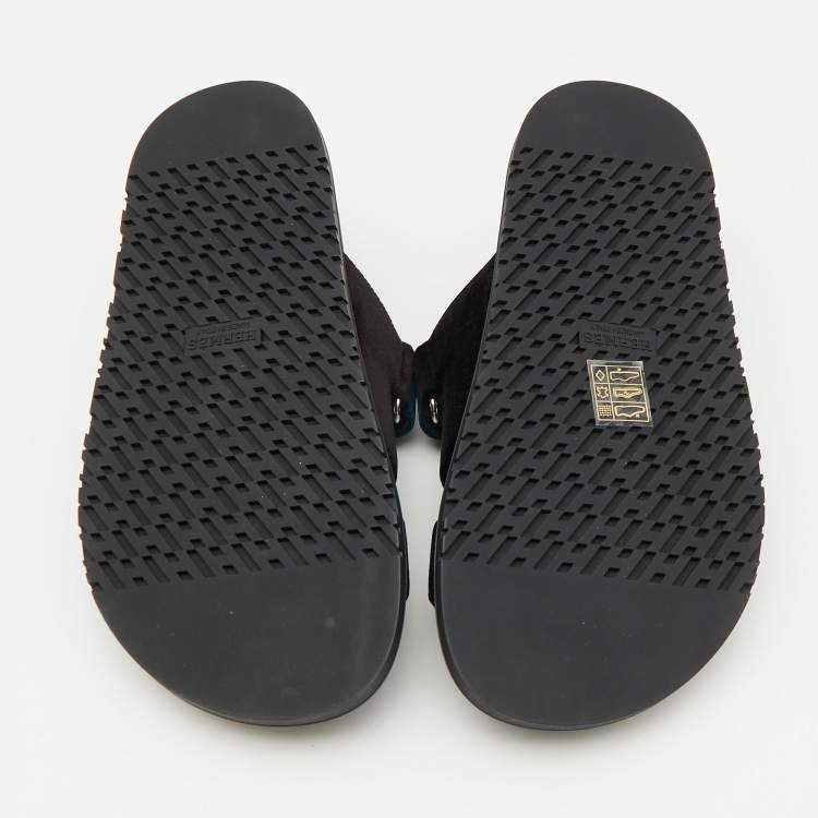 Pre Owned Hermes Black/Green Velvet Chypre Sandals Size 37