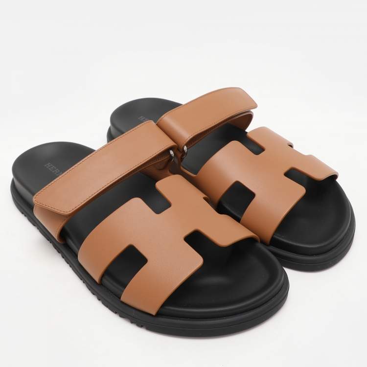 Pre Owned Hermes Brown Leather Chypre Sandals Size 37