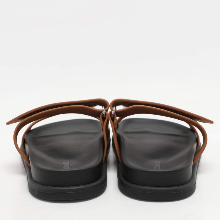 Pre Owned Hermes Brown Leather Chypre Sandals Size 37