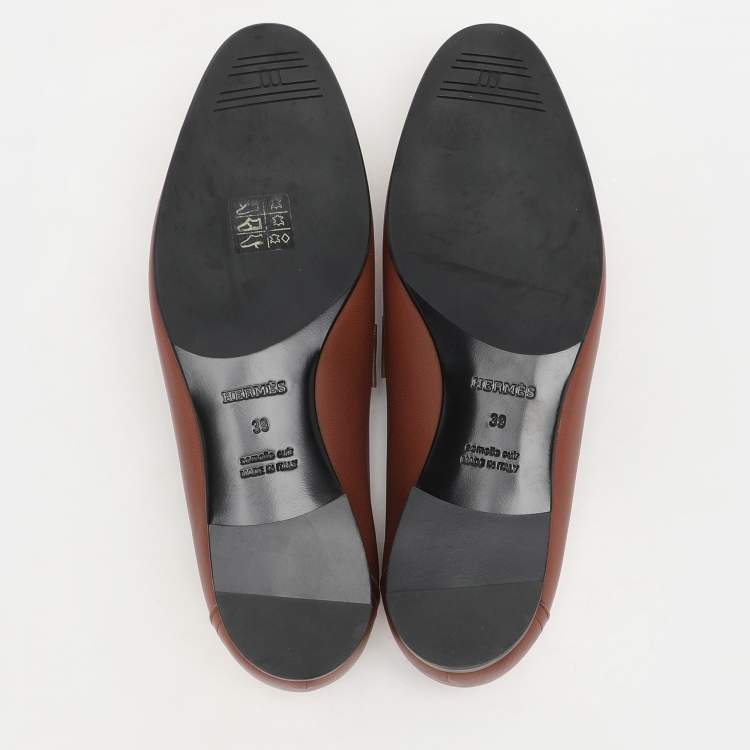 Pre Owned Hermes Brown Leather Royal Loafers & Moccasins Size 39