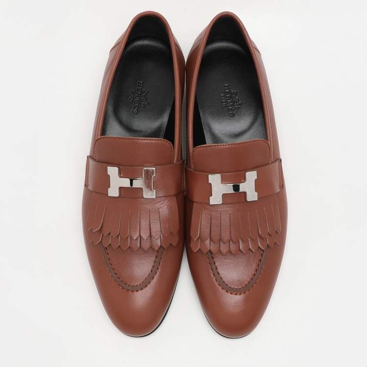 Pre Owned Hermes Brown Leather Royal Loafers & Moccasins Size 39