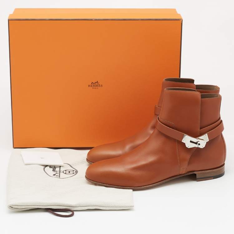 Pre Owned Hermès Brown Leather Neo Ankle Boots Size 41