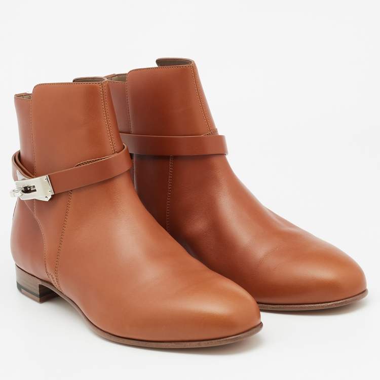 Pre Owned Hermès Brown Leather Neo Ankle Boots Size 41