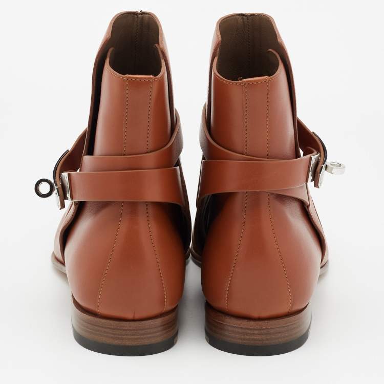 Pre Owned Hermès Brown Leather Neo Ankle Boots Size 41
