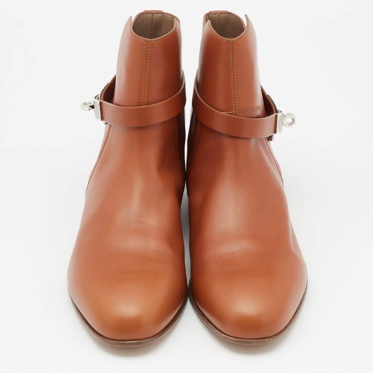 Pre Owned Hermès Brown Leather Neo Ankle Boots Size 41
