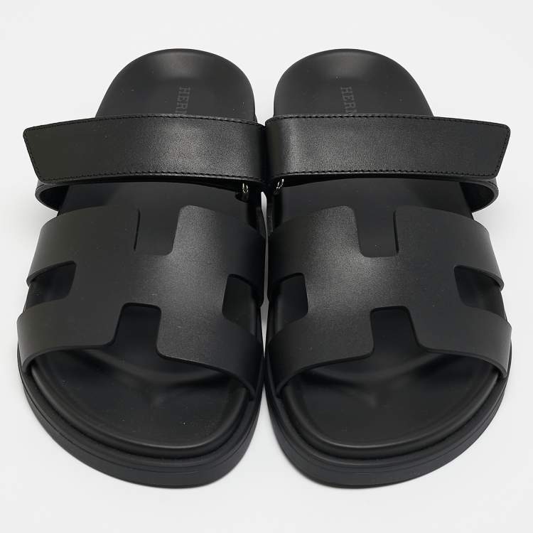 Pre Owned Hermes Black Leather Chypre Sandals Size 39