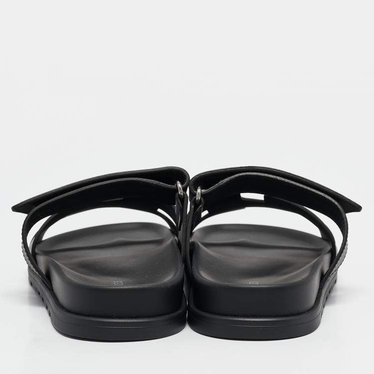 Pre Owned Hermes Black Leather Chypre Sandals Size 39