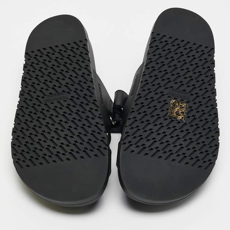 Pre Owned Hermes Black Leather Chypre Sandals Size 39