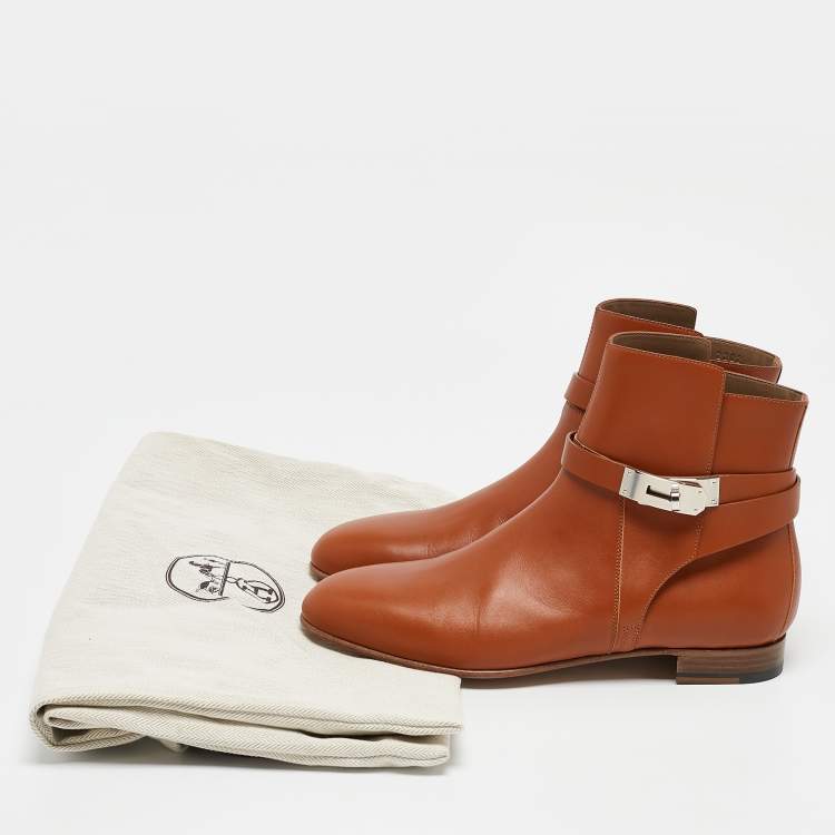 Pre Owned Hermes Brown Leather Neo Ankle Boots Size 39.5