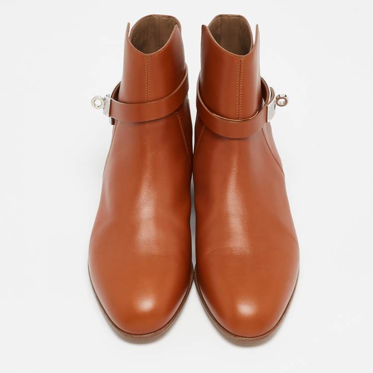 Pre Owned Hermes Brown Leather Neo Ankle Boots Size 39.5