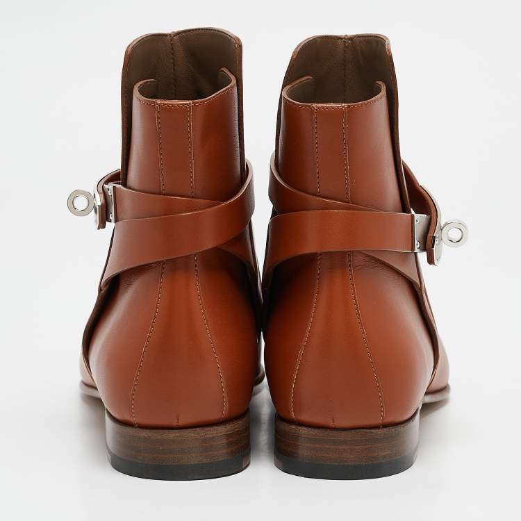 Pre Owned Hermes Brown Leather Neo Ankle Boots Size 39.5