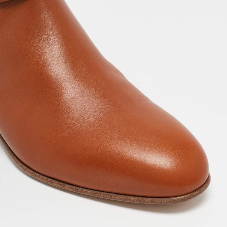 Pre Owned Hermes Brown Leather Neo Ankle Boots Size 39.5