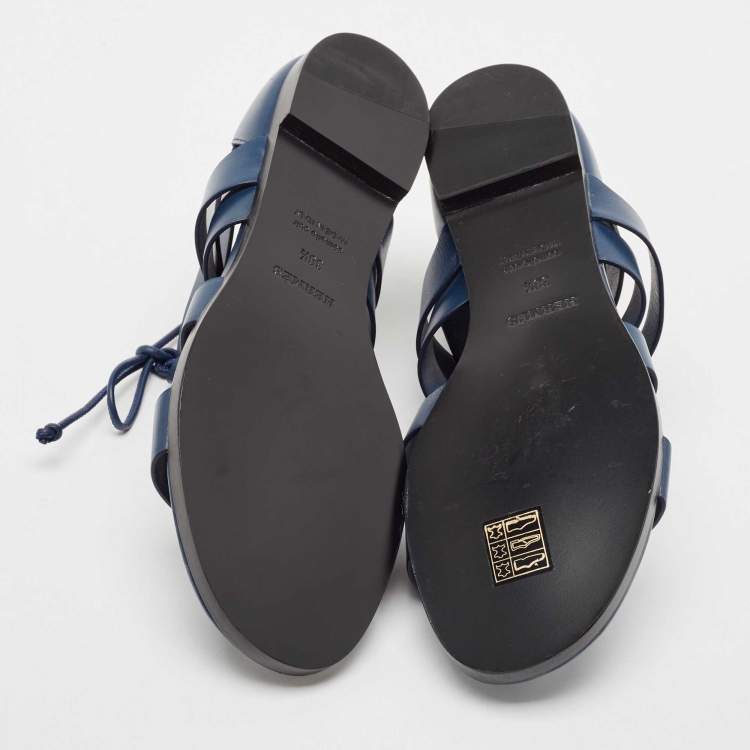 Pre Owned Hermes Navy Blue Leather Gladiator Flat Sandals Size 38.5