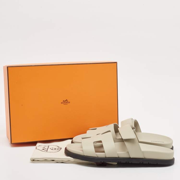 Pre Owned Hermes Grey Leather Chypre Sandals Size 40
