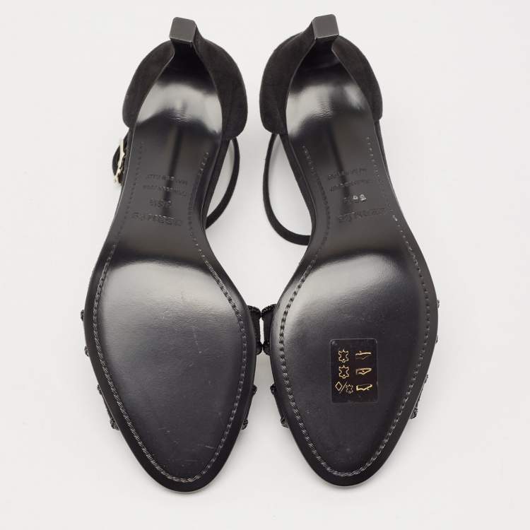 Pre Owned Hermes Black Suede Crystal Embellished Premiere Sandals Size 36.5