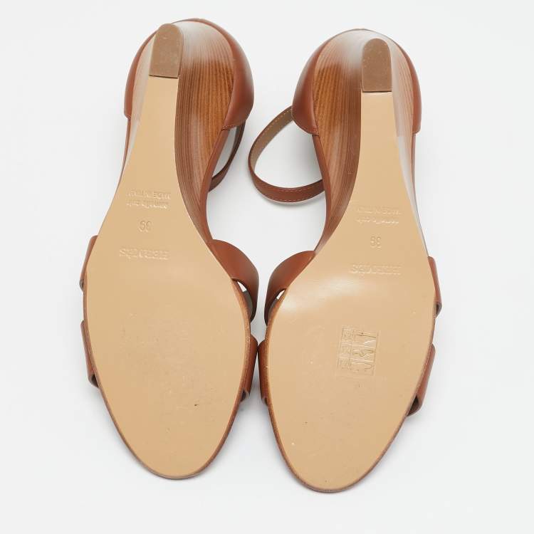 مملوكة مسبقًا Hermes Brown Leather Legend Wedge Sandals Size 39