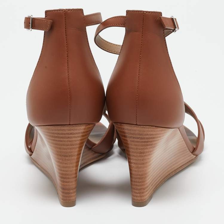 مملوكة مسبقًا Hermes Brown Leather Legend Wedge Sandals Size 39
