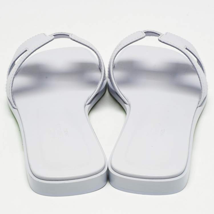 Pre Owned Hermes Blue Glacier Leather Oran Flat Slides Size 37.5