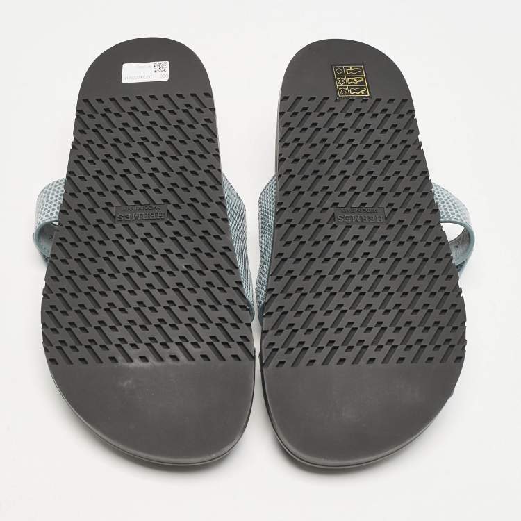 Pre Owned Hermes Blue Lizard Leather Chypre Flat Sandals Size 38