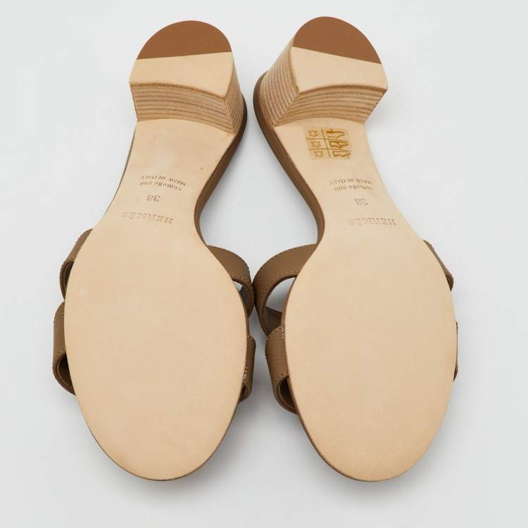 Pre Owned Hermes Brown Leather Oasis Slide Sandals Size 38