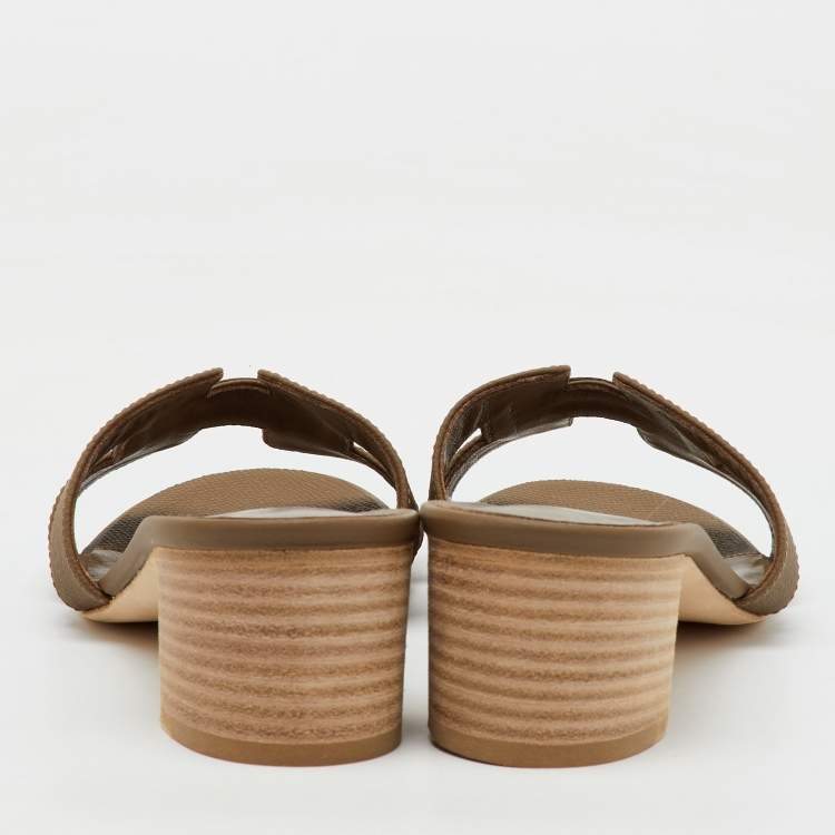 Pre Owned Hermes Brown Leather Oasis Slide Sandals Size 38
