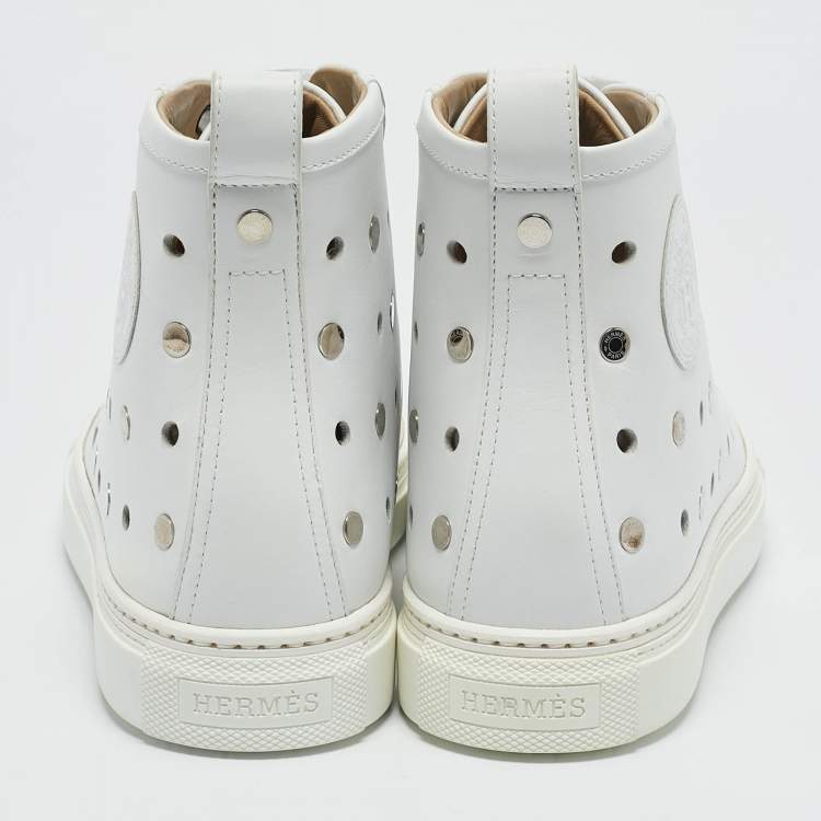 Pre Owned Hermes White Perforated Leather Jimmy High Top Sneakers Size 39