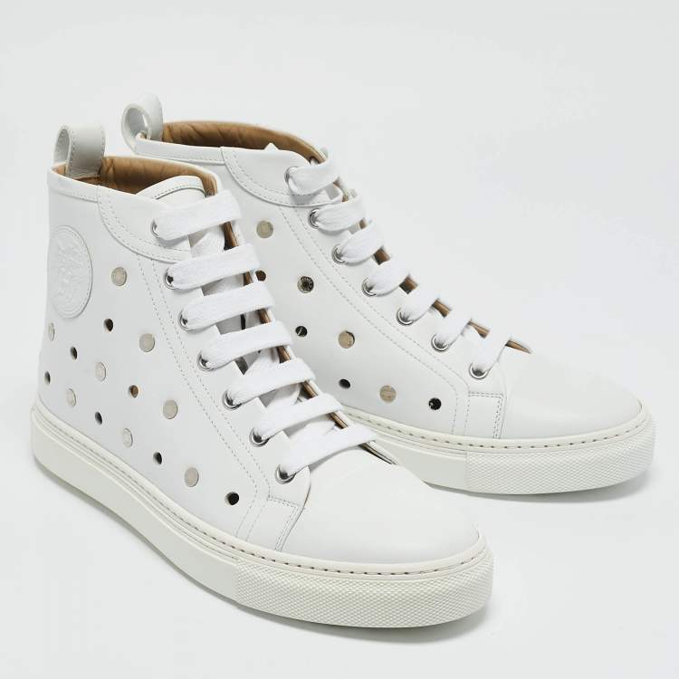 Pre Owned Hermes White Perforated Leather Jimmy High Top Sneakers Size 39