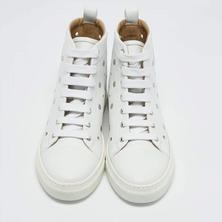 Pre Owned Hermes White Perforated Leather Jimmy High Top Sneakers Size 39