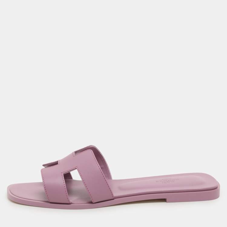 Pre Owned Hermes Bruyère Leather Oran Flat Sandals Size 41.5