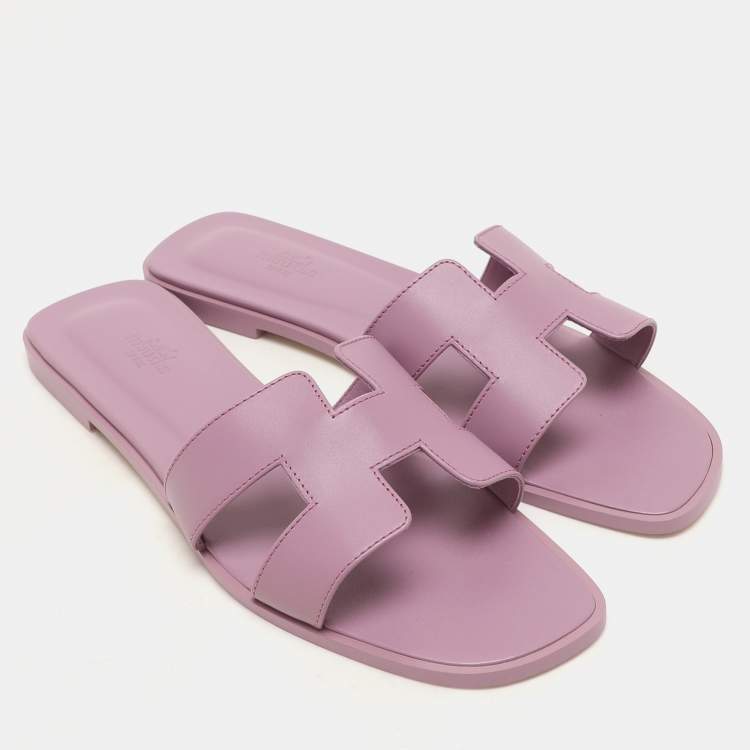 Pre Owned Hermes Bruyère Leather Oran Flat Sandals Size 41.5
