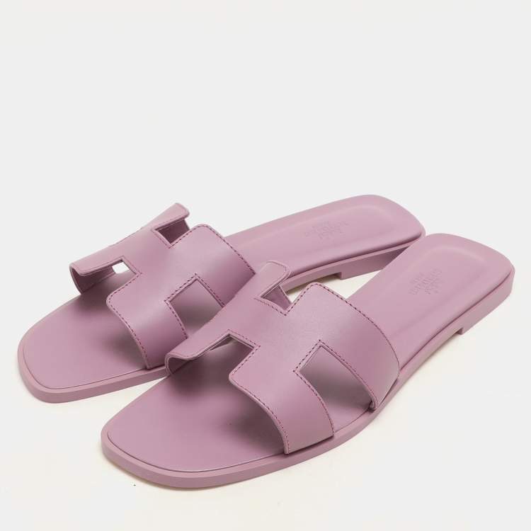 Pre Owned Hermes Bruyère Leather Oran Flat Sandals Size 41.5