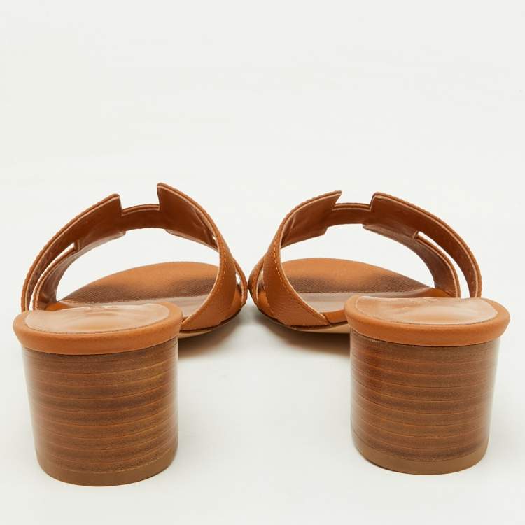 Pre Owned Hermès Brown Leather Oasis Slide Sandals Size 39