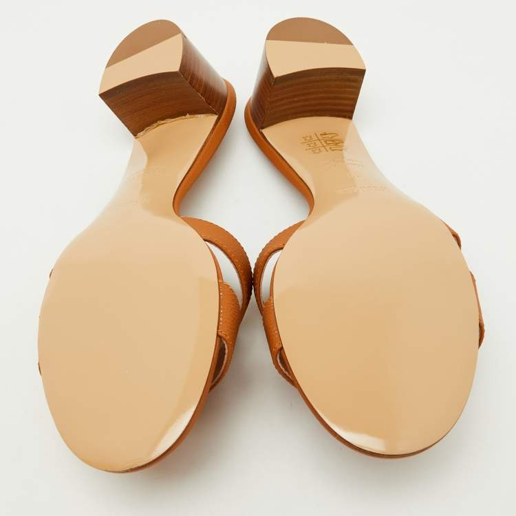Pre Owned Hermès Brown Leather Oasis Slide Sandals Size 39