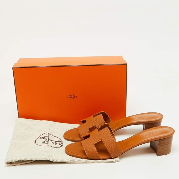 Pre Owned Hermès Brown Leather Oasis Slide Sandals Size 39