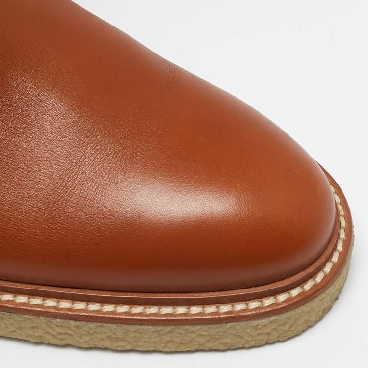Pre Owned Hermes Brown Leather Kelly Jumping Knee Length Boots Size 38